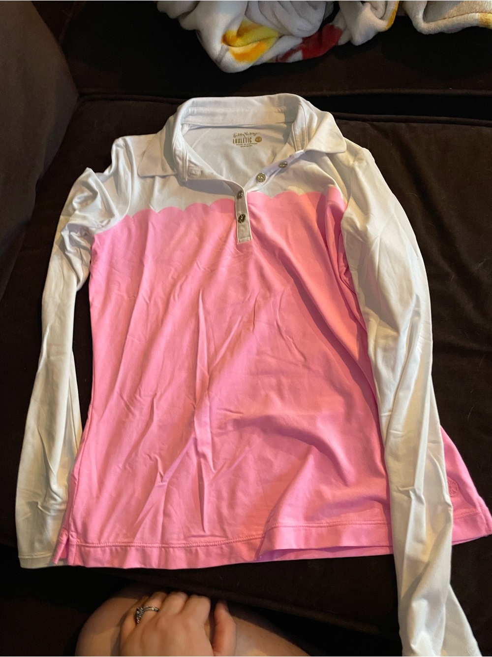 Lilly Pulitzer Pink & White Long Sleeve Polo